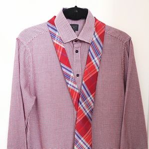 Man's Button Down Shirt Size M Red Check